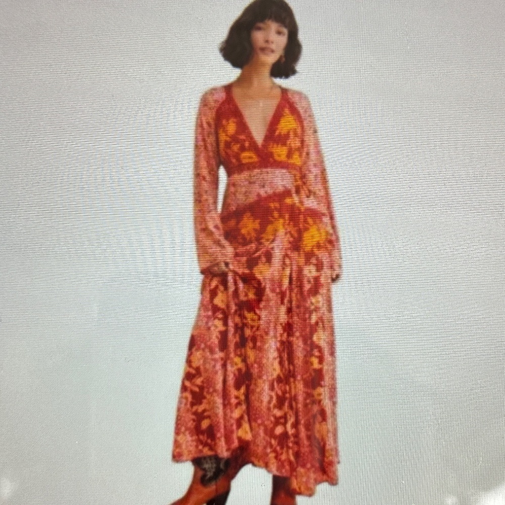Free People Tilda Floral Wrap Long Sleeve Boho Maxi Dress